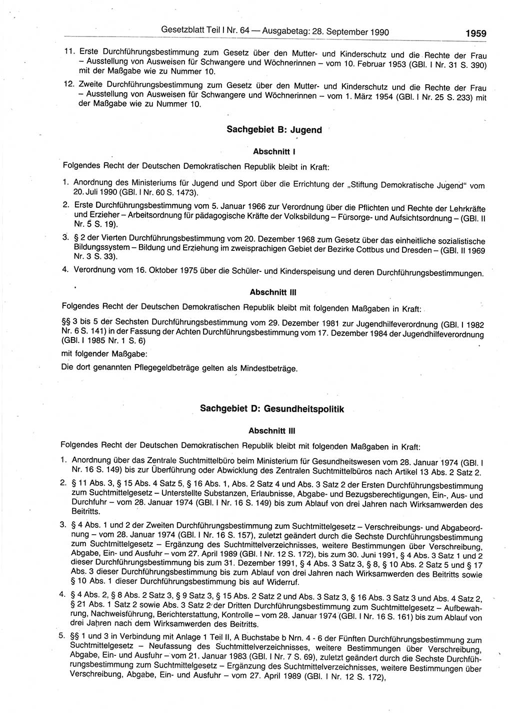 Gesetzblatt (GBl.) der Deutschen Demokratischen Republik (DDR) Teil Ⅰ 1990, Seite 1959 (GBl. DDR Ⅰ 1990, S. 1959)