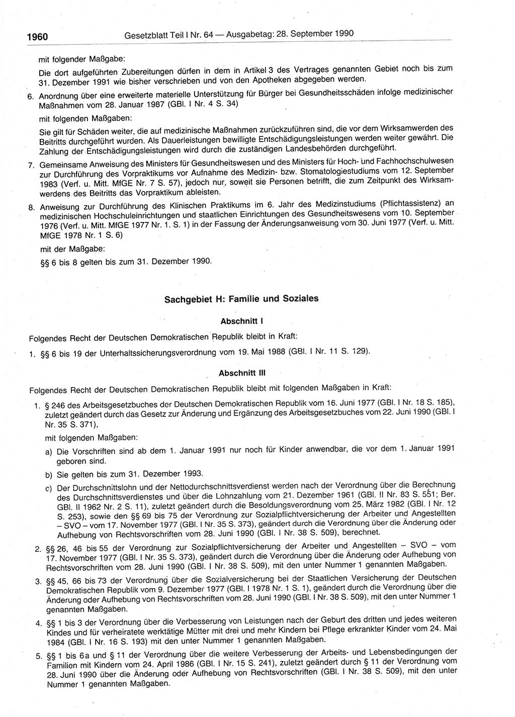 Gesetzblatt (GBl.) der Deutschen Demokratischen Republik (DDR) Teil Ⅰ 1990, Seite 1960 (GBl. DDR Ⅰ 1990, S. 1960)