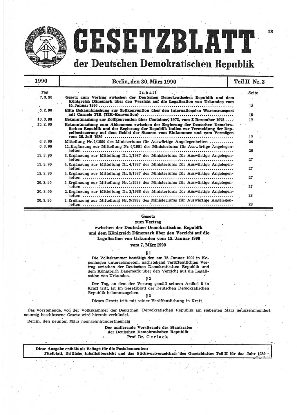 Gesetzblatt (GBl.) der Deutschen Demokratischen Republik (DDR) Teil ⅠⅠ 1990, Seite 13 (GBl. DDR ⅠⅠ 1990, S. 13)
