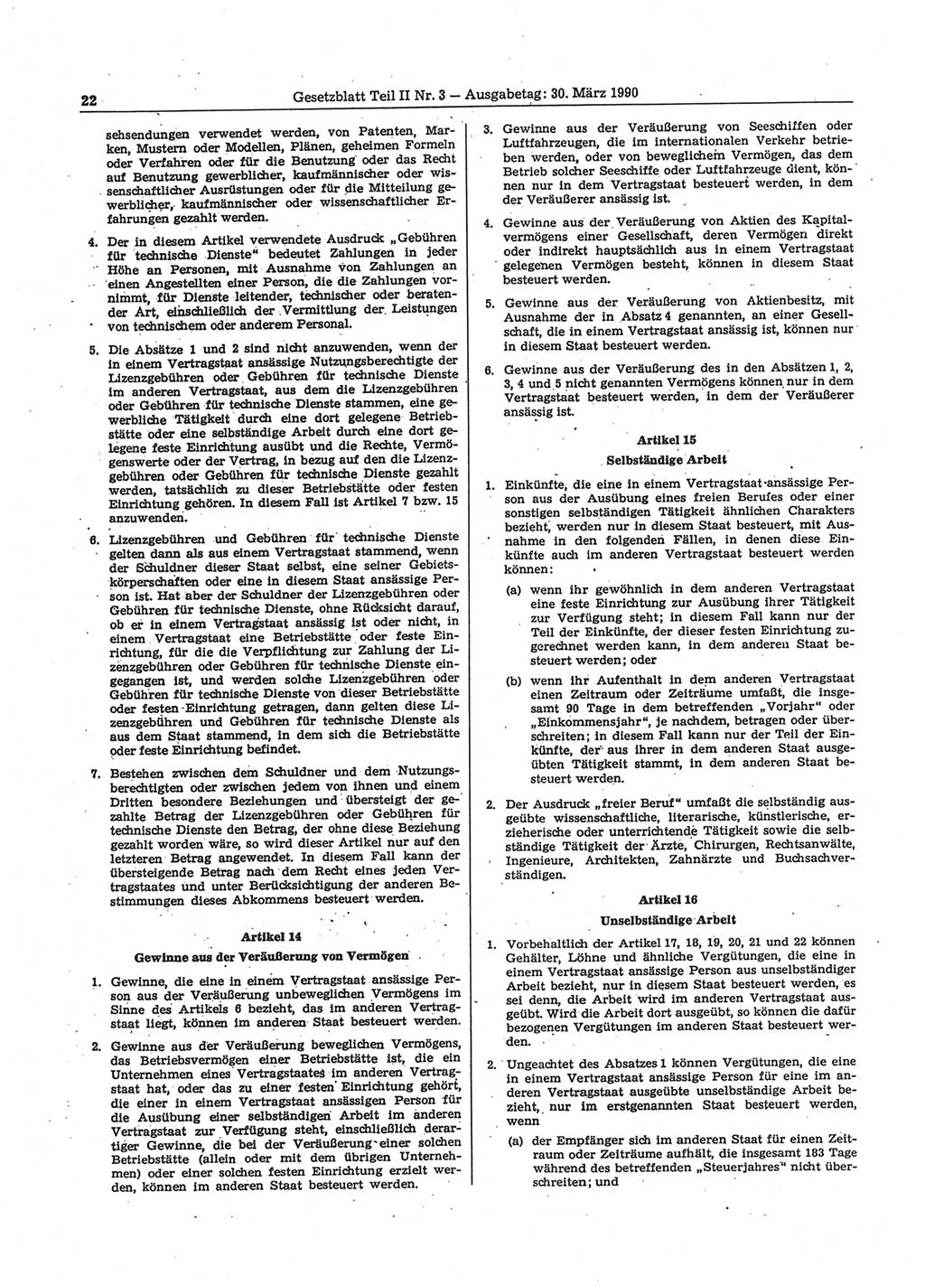 Gesetzblatt (GBl.) der Deutschen Demokratischen Republik (DDR) Teil ⅠⅠ 1990, Seite 22 (GBl. DDR ⅠⅠ 1990, S. 22)