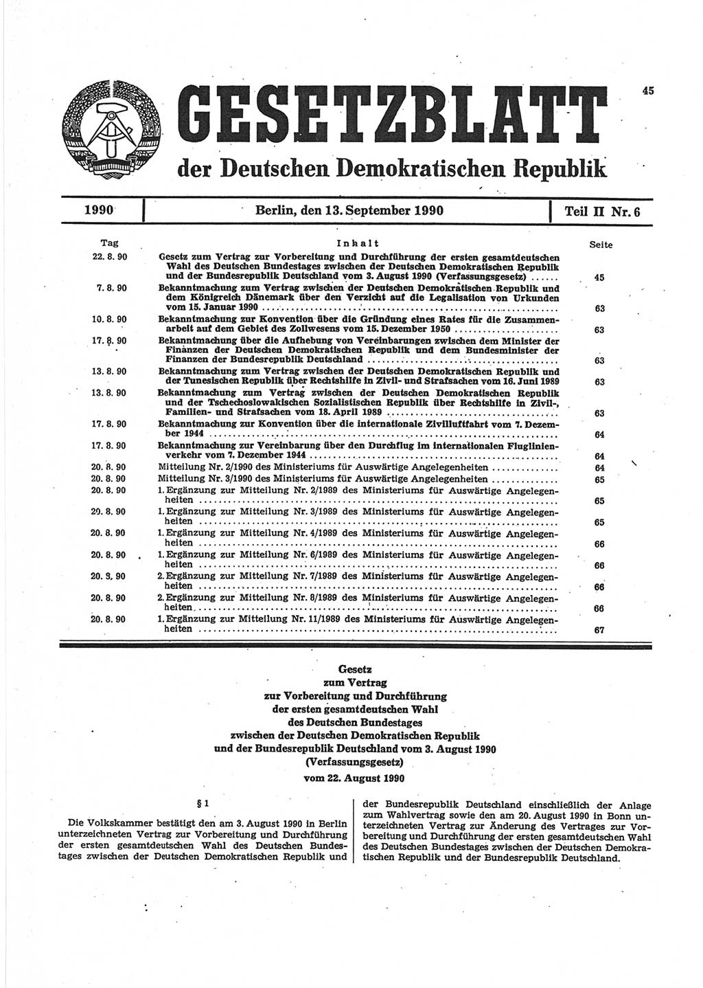 Gesetzblatt (GBl.) der Deutschen Demokratischen Republik (DDR) Teil ⅠⅠ 1990, Seite 45 (GBl. DDR ⅠⅠ 1990, S. 45)