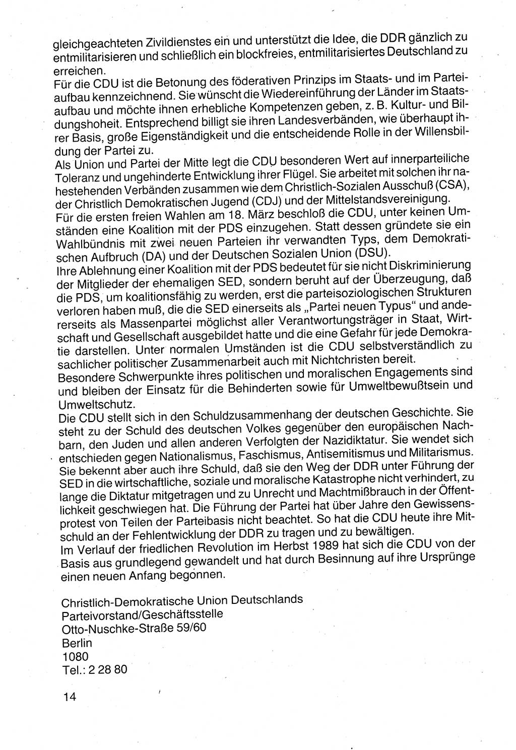 Politische Parteien und Bewegungen der DDR (Deutsche Demokratische Republik) über sich selbst 1990, Seite 14 (Pol. Part. Bew. DDR 1990, S. 14)