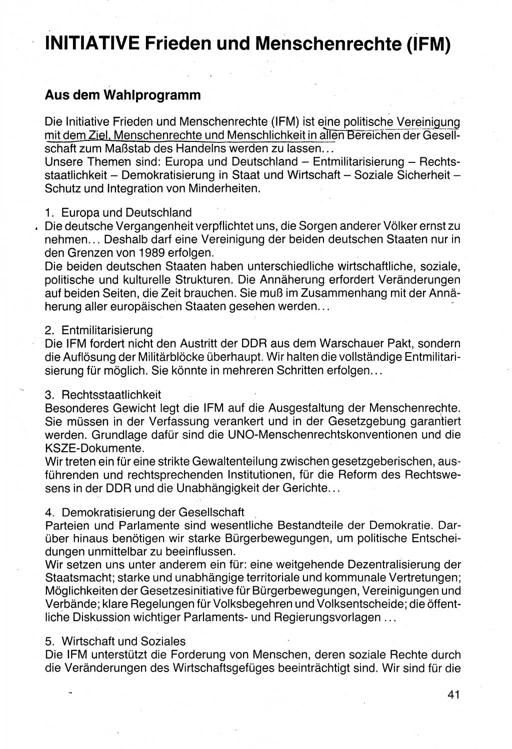 Politische Parteien und Bewegungen der DDR (Deutsche Demokratische Republik) über sich selbst 1990, Seite 41 (Pol. Part. Bew. DDR 1990, S. 41)
