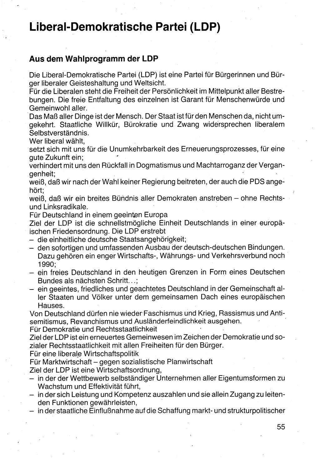 Politische Parteien und Bewegungen der DDR (Deutsche Demokratische Republik) über sich selbst 1990, Seite 55 (Pol. Part. Bew. DDR 1990, S. 55)