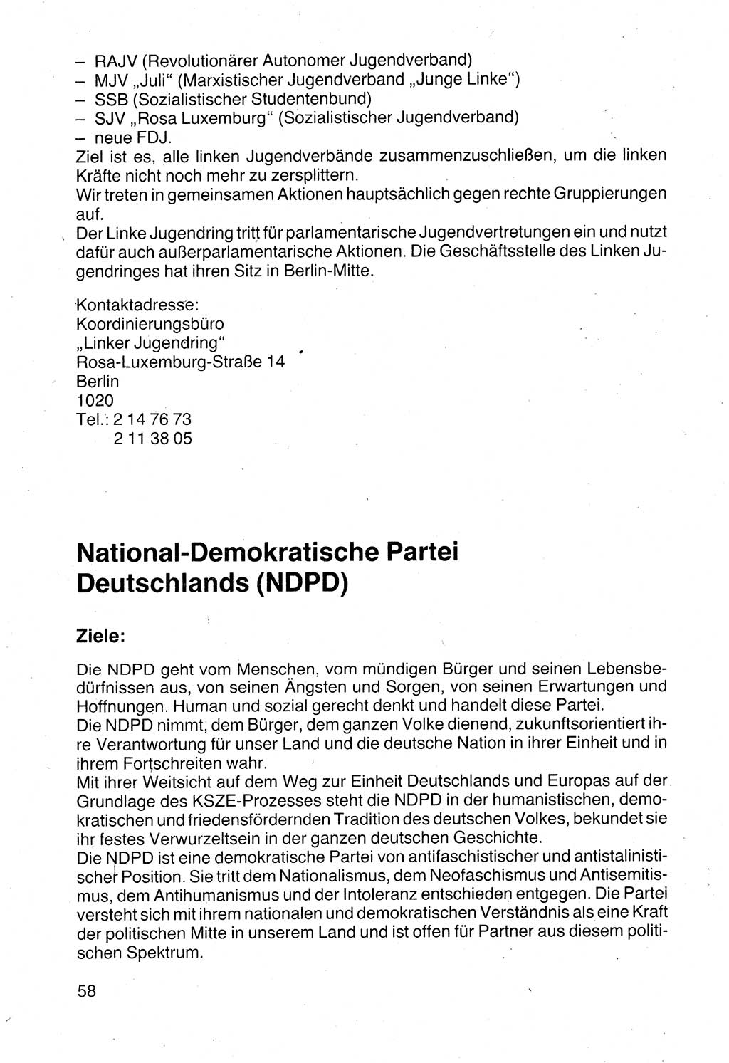 Politische Parteien und Bewegungen der DDR (Deutsche Demokratische Republik) über sich selbst 1990, Seite 58 (Pol. Part. Bew. DDR 1990, S. 58)