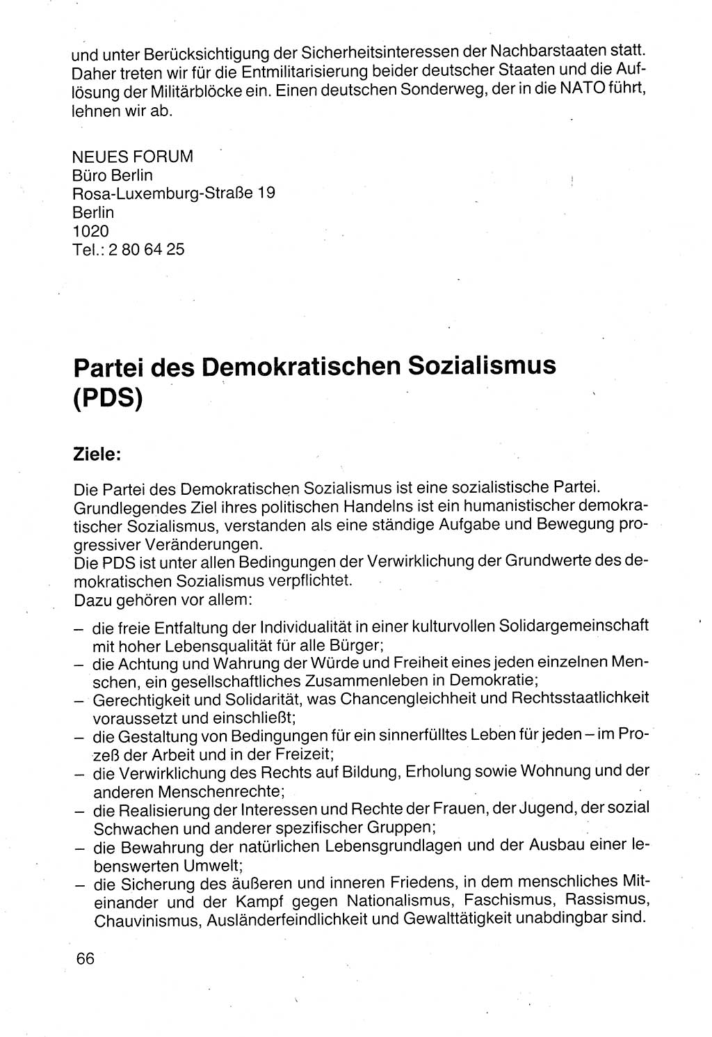 Politische Parteien und Bewegungen der DDR (Deutsche Demokratische Republik) über sich selbst 1990, Seite 66 (Pol. Part. Bew. DDR 1990, S. 66)