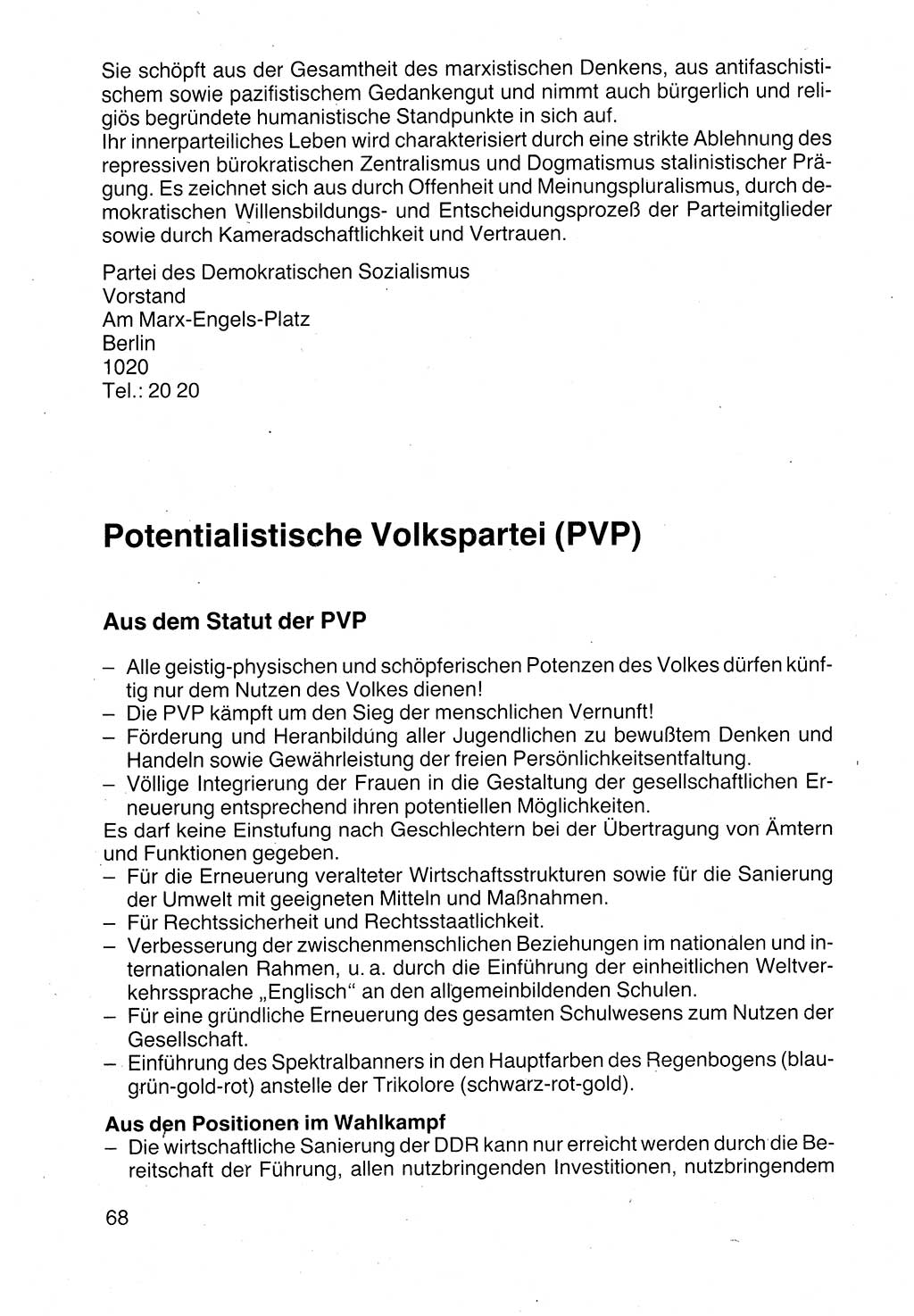 Politische Parteien und Bewegungen der DDR (Deutsche Demokratische Republik) über sich selbst 1990, Seite 68 (Pol. Part. Bew. DDR 1990, S. 68)