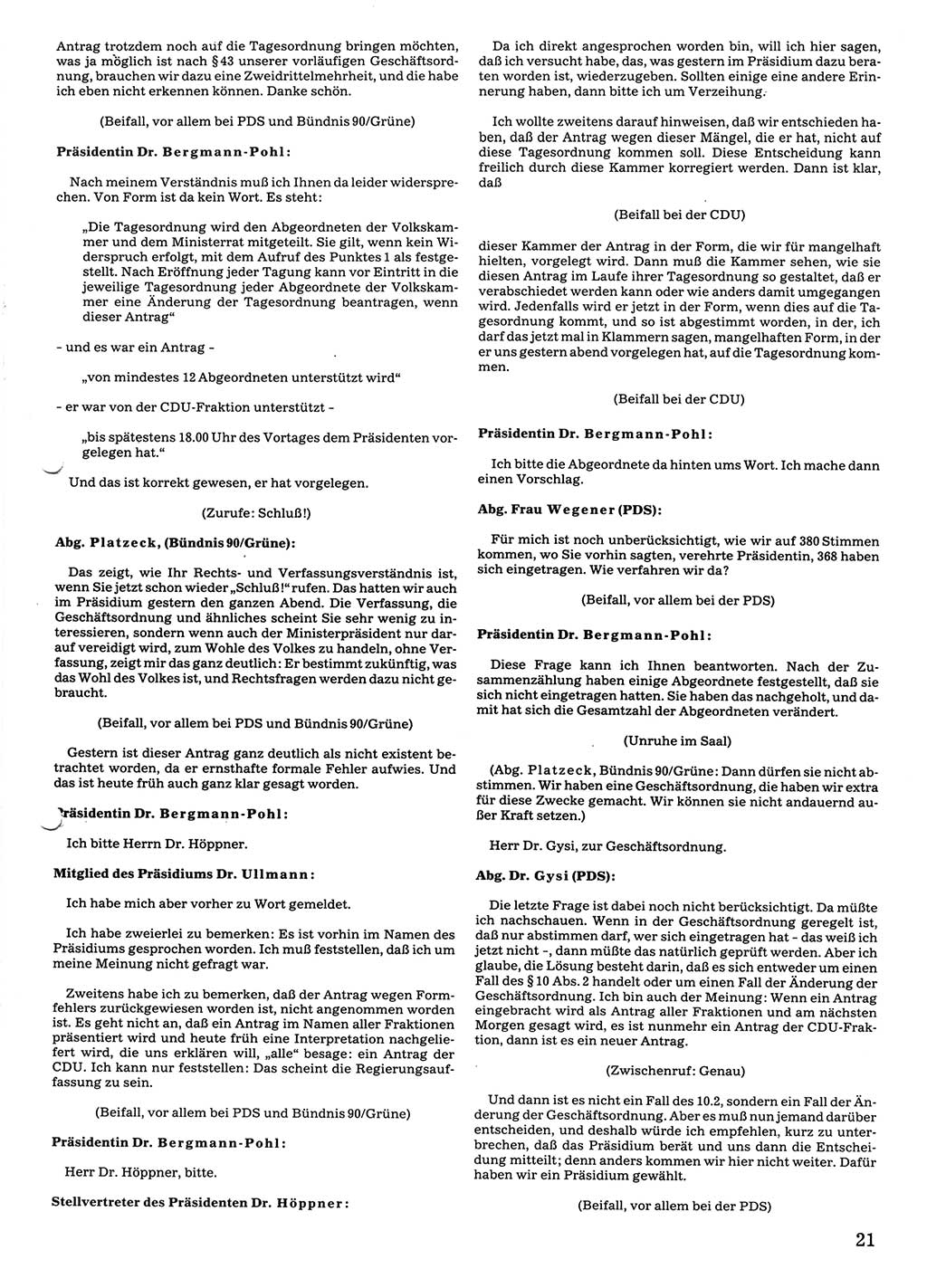 Tagungen der Volkskammer (VK) der Deutschen Demokratischen Republik (DDR), 10. Wahlperiode 1990, Seite 21 (VK. DDR 10. WP. 1990, Prot. Tg. 1-38, 5.4.-2.10.1990, S. 21)