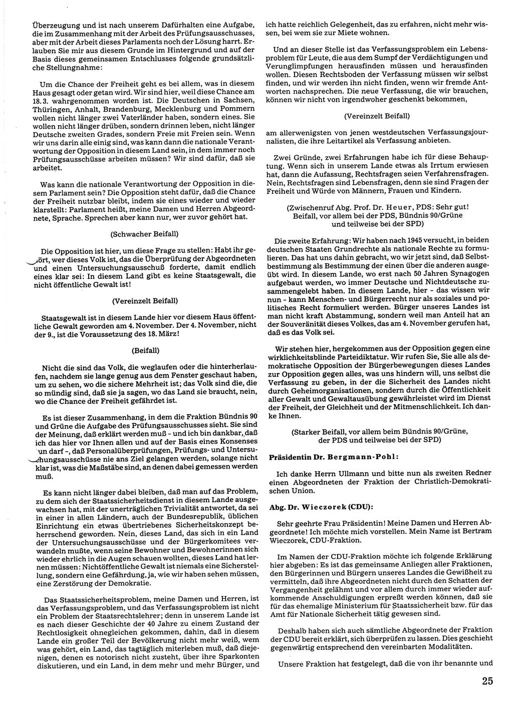 Tagungen der Volkskammer (VK) der Deutschen Demokratischen Republik (DDR), 10. Wahlperiode 1990, Seite 25 (VK. DDR 10. WP. 1990, Prot. Tg. 1-38, 5.4.-2.10.1990, S. 25)