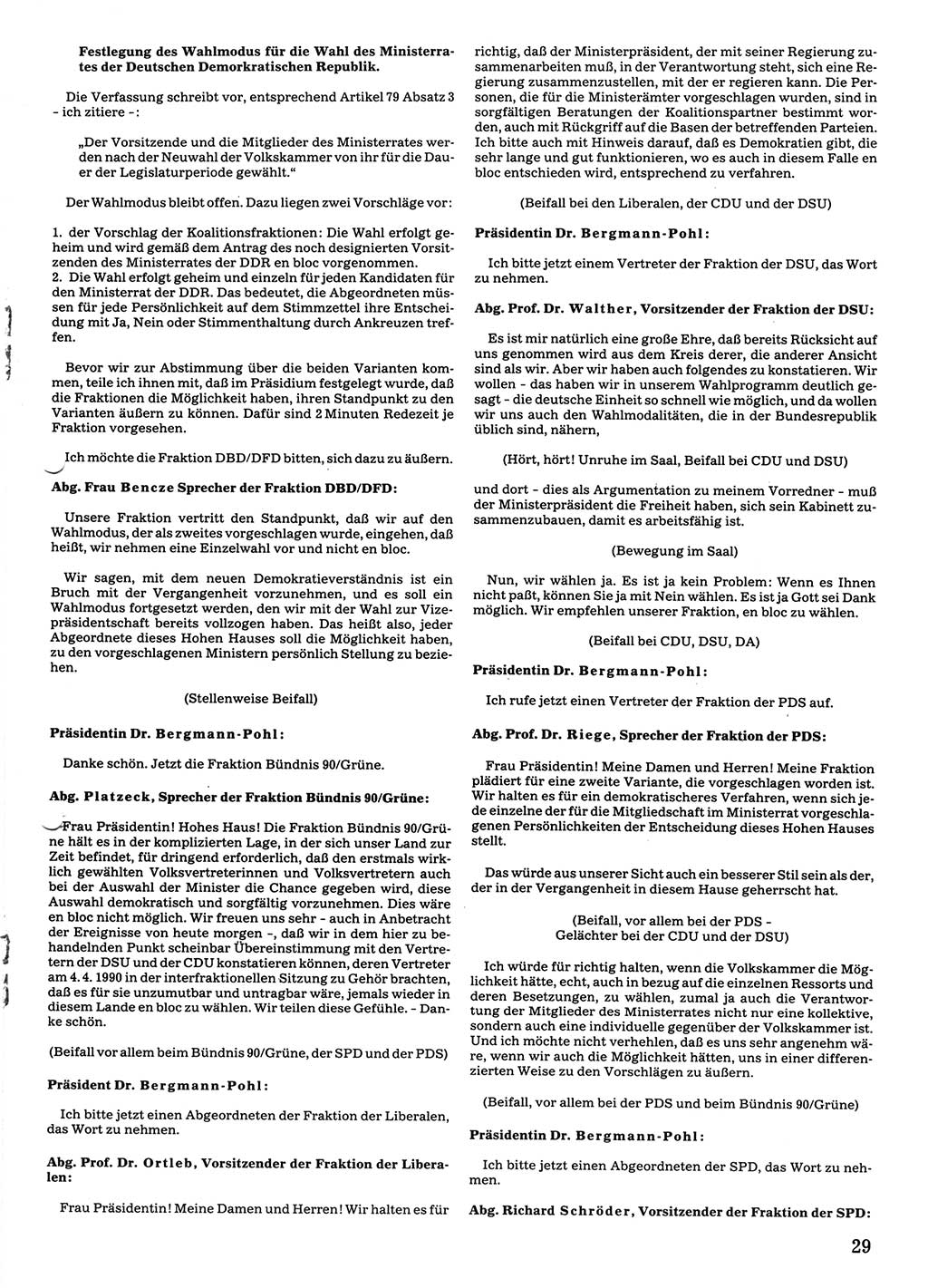 Tagungen der Volkskammer (VK) der Deutschen Demokratischen Republik (DDR), 10. Wahlperiode 1990, Seite 29 (VK. DDR 10. WP. 1990, Prot. Tg. 1-38, 5.4.-2.10.1990, S. 29)