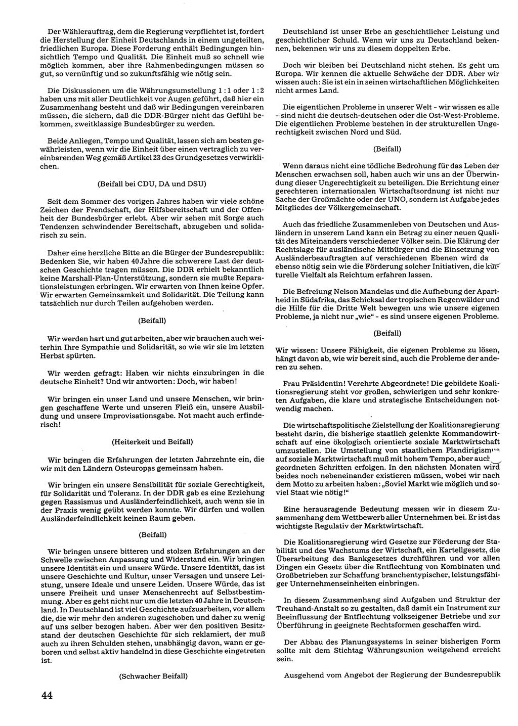 Tagungen der Volkskammer (VK) der Deutschen Demokratischen Republik (DDR), 10. Wahlperiode 1990, Seite 44 (VK. DDR 10. WP. 1990, Prot. Tg. 1-38, 5.4.-2.10.1990, S. 44)