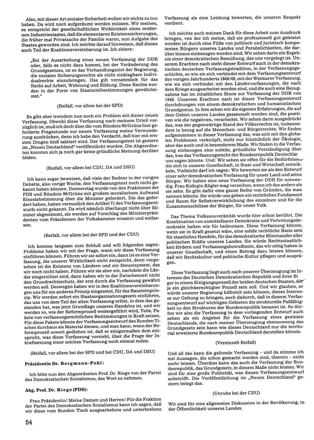 Tagungen der Volkskammer (VK) der Deutschen Demokratischen Republik (DDR), 10. Wahlperiode 1990, Seite 54 (VK. DDR 10. WP. 1990, Prot. Tg. 1-38, 5.4.-2.10.1990, S. 54)