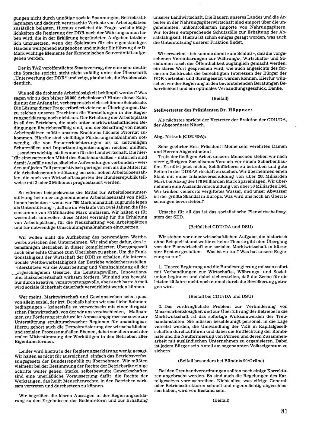 Tagungen der Volkskammer (VK) der Deutschen Demokratischen Republik (DDR), 10. Wahlperiode 1990, Seite 81 (VK. DDR 10. WP. 1990, Prot. Tg. 1-38, 5.4.-2.10.1990, S. 81)