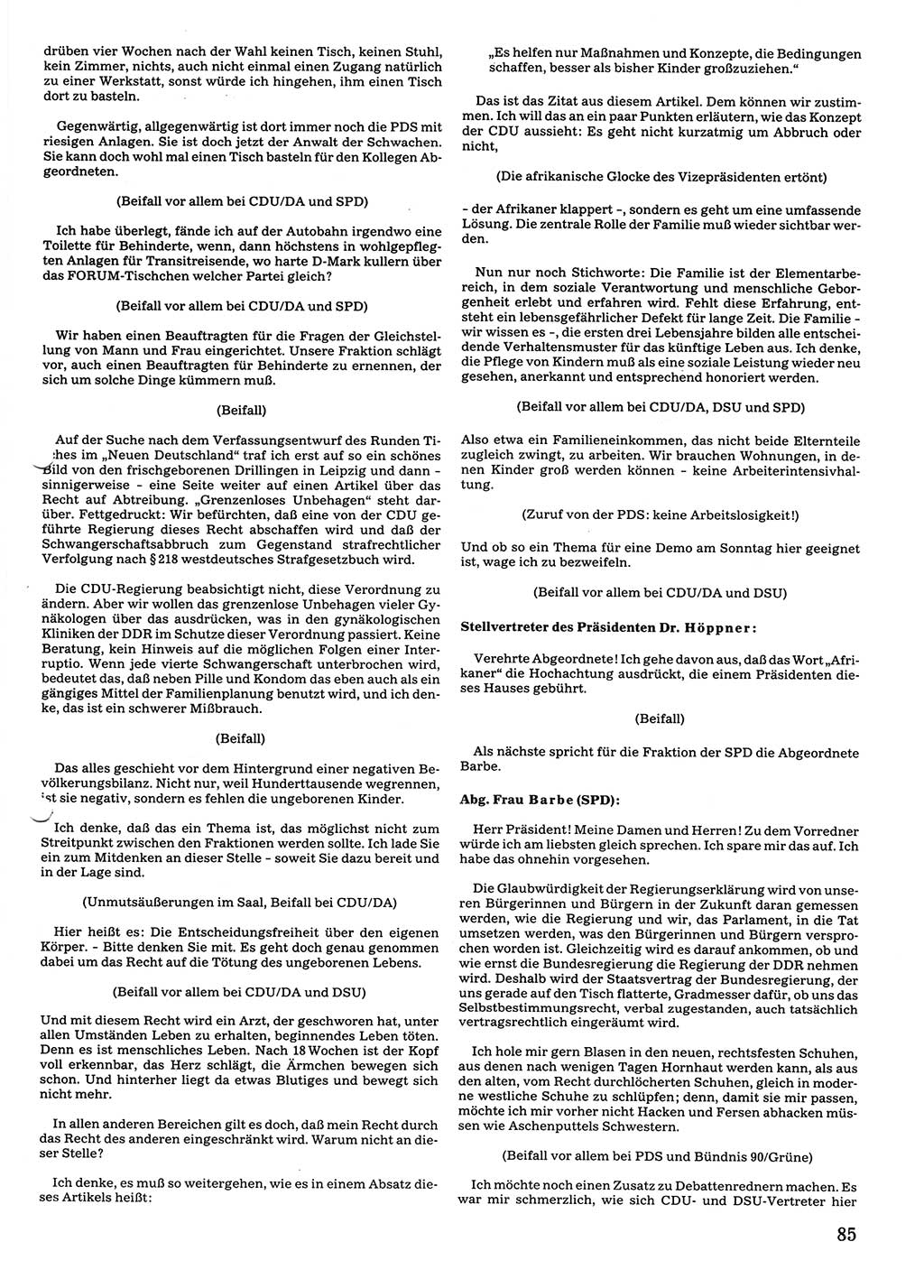 Tagungen der Volkskammer (VK) der Deutschen Demokratischen Republik (DDR), 10. Wahlperiode 1990, Seite 85 (VK. DDR 10. WP. 1990, Prot. Tg. 1-38, 5.4.-2.10.1990, S. 85)