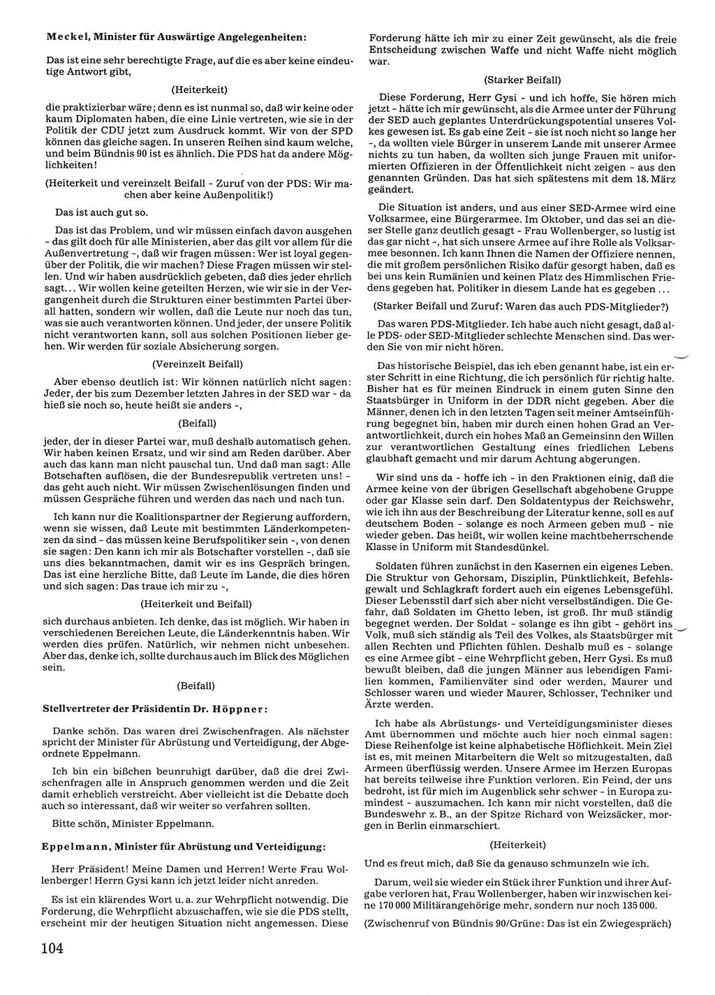 Tagungen der Volkskammer (VK) der Deutschen Demokratischen Republik (DDR), 10. Wahlperiode 1990, Seite 104 (VK. DDR 10. WP. 1990, Prot. Tg. 1-38, 5.4.-2.10.1990, S. 104)