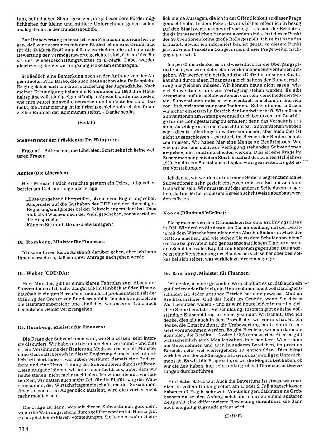 Tagungen der Volkskammer (VK) der Deutschen Demokratischen Republik (DDR), 10. Wahlperiode 1990, Seite 114 (VK. DDR 10. WP. 1990, Prot. Tg. 1-38, 5.4.-2.10.1990, S. 114)