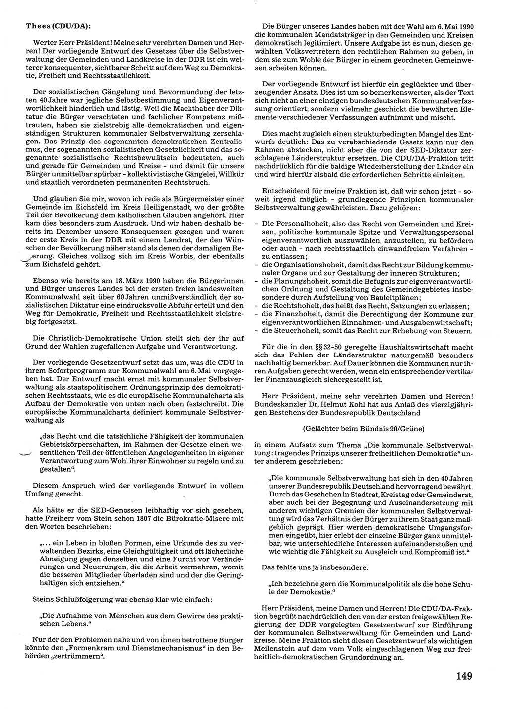 Tagungen der Volkskammer (VK) der Deutschen Demokratischen Republik (DDR), 10. Wahlperiode 1990, Seite 149 (VK. DDR 10. WP. 1990, Prot. Tg. 1-38, 5.4.-2.10.1990, S. 149)