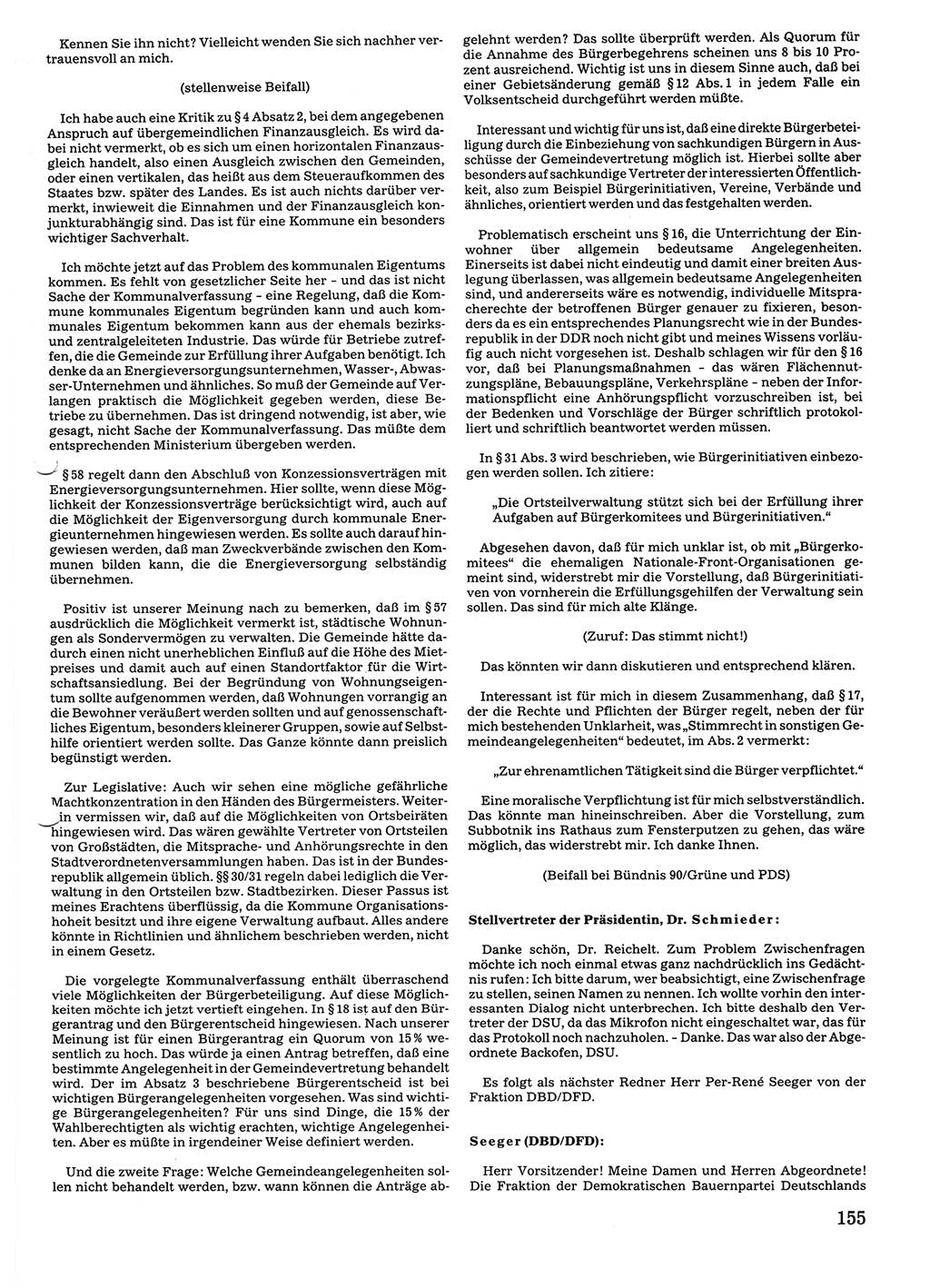 Tagungen der Volkskammer (VK) der Deutschen Demokratischen Republik (DDR), 10. Wahlperiode 1990, Seite 155 (VK. DDR 10. WP. 1990, Prot. Tg. 1-38, 5.4.-2.10.1990, S. 155)