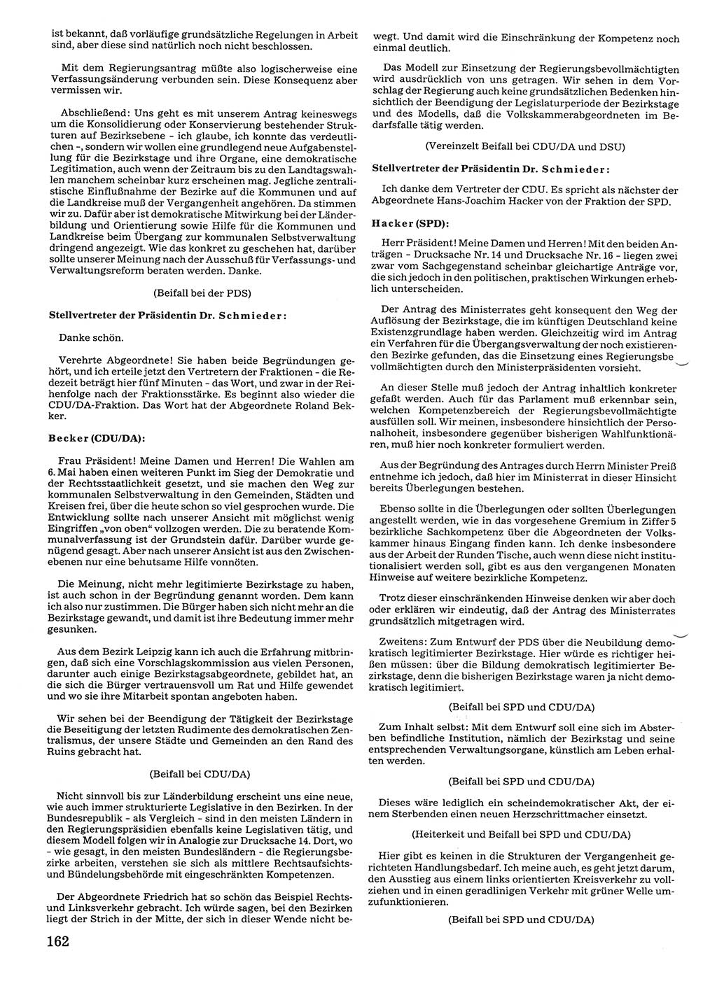 Tagungen der Volkskammer (VK) der Deutschen Demokratischen Republik (DDR), 10. Wahlperiode 1990, Seite 162 (VK. DDR 10. WP. 1990, Prot. Tg. 1-38, 5.4.-2.10.1990, S. 162)