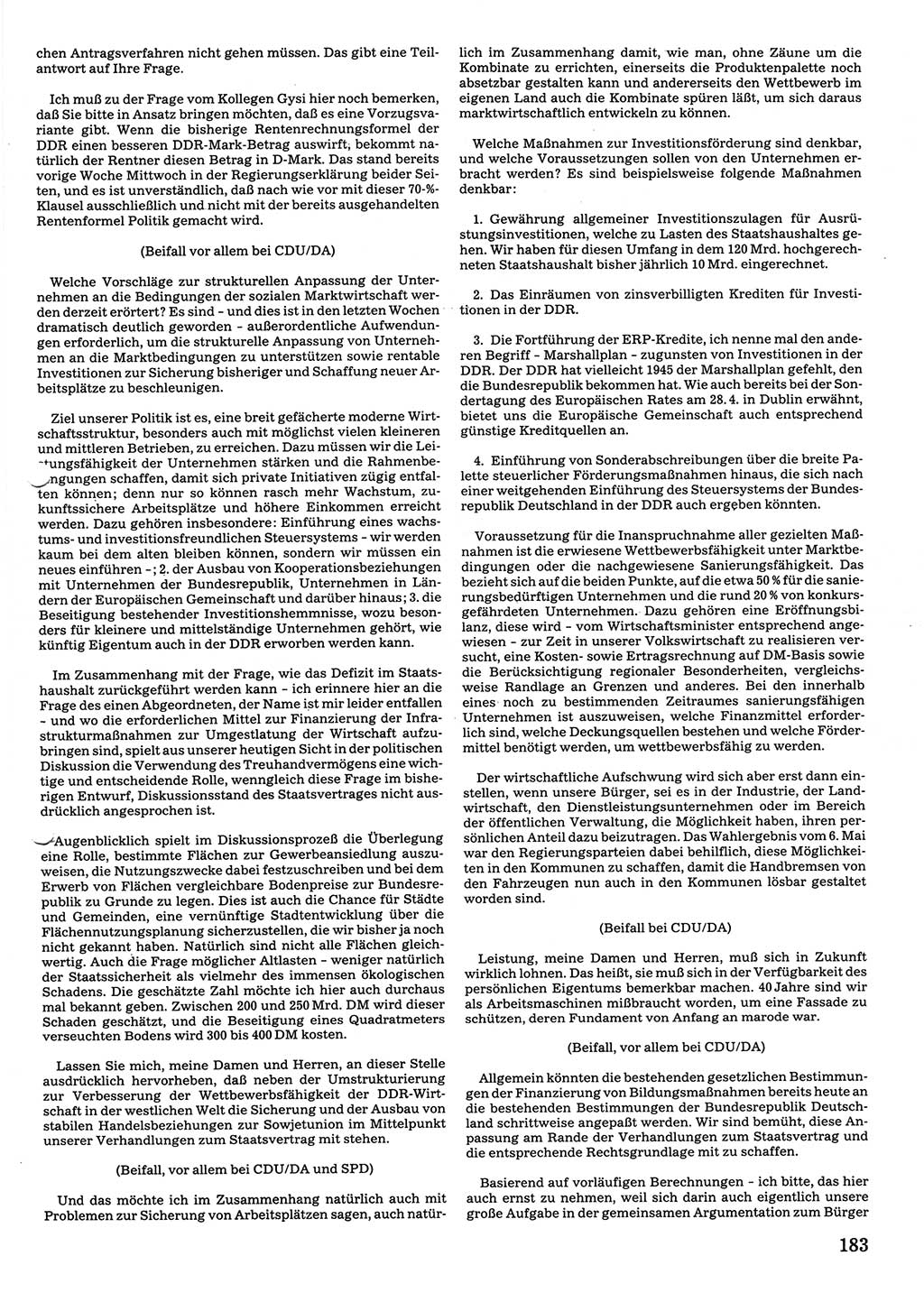 Tagungen der Volkskammer (VK) der Deutschen Demokratischen Republik (DDR), 10. Wahlperiode 1990, Seite 183 (VK. DDR 10. WP. 1990, Prot. Tg. 1-38, 5.4.-2.10.1990, S. 183)