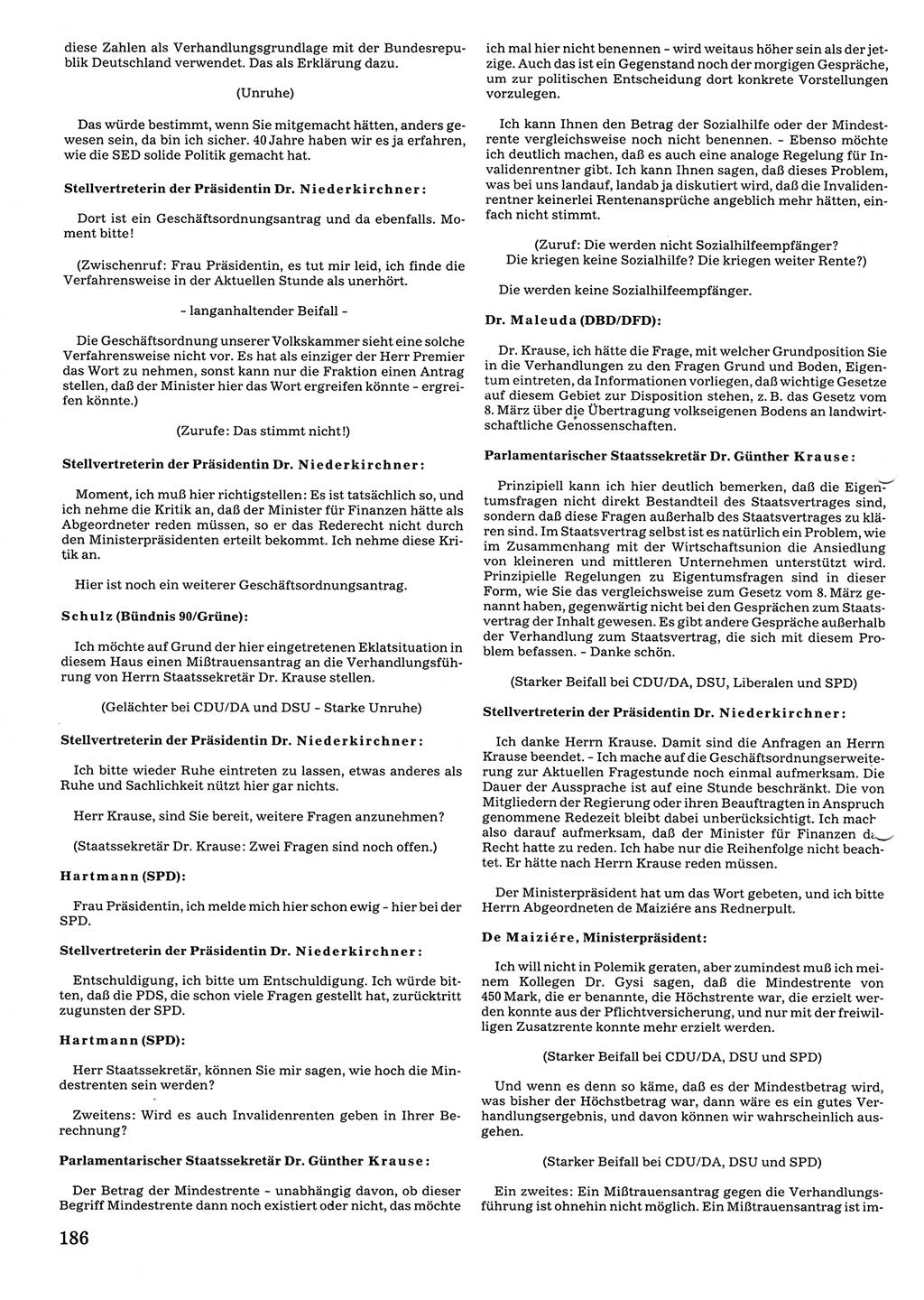 Tagungen der Volkskammer (VK) der Deutschen Demokratischen Republik (DDR), 10. Wahlperiode 1990, Seite 186 (VK. DDR 10. WP. 1990, Prot. Tg. 1-38, 5.4.-2.10.1990, S. 186)