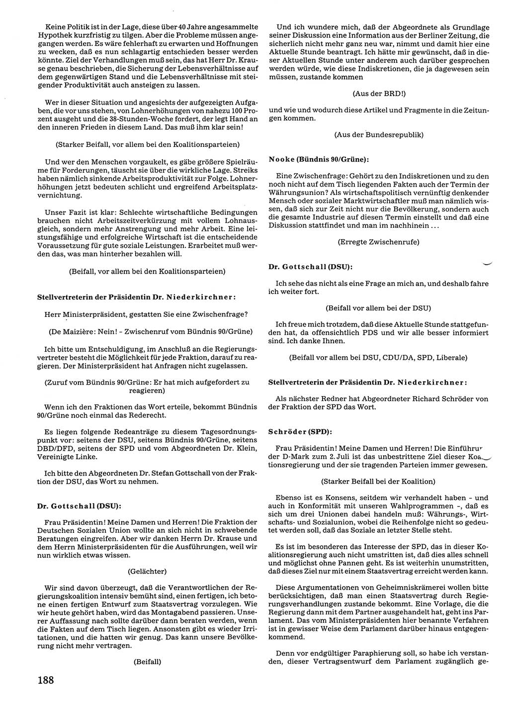 Tagungen der Volkskammer (VK) der Deutschen Demokratischen Republik (DDR), 10. Wahlperiode 1990, Seite 188 (VK. DDR 10. WP. 1990, Prot. Tg. 1-38, 5.4.-2.10.1990, S. 188)