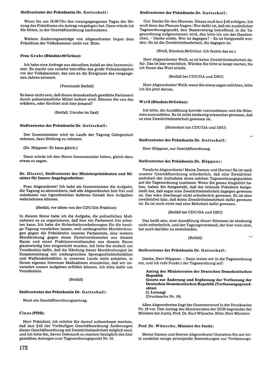 Tagungen der Volkskammer (VK) der Deutschen Demokratischen Republik (DDR), 10. Wahlperiode 1990, Seite 172 (VK. DDR 10. WP. 1990, Prot. Tg. 1-38, 5.4.-2.10.1990, S. 172)