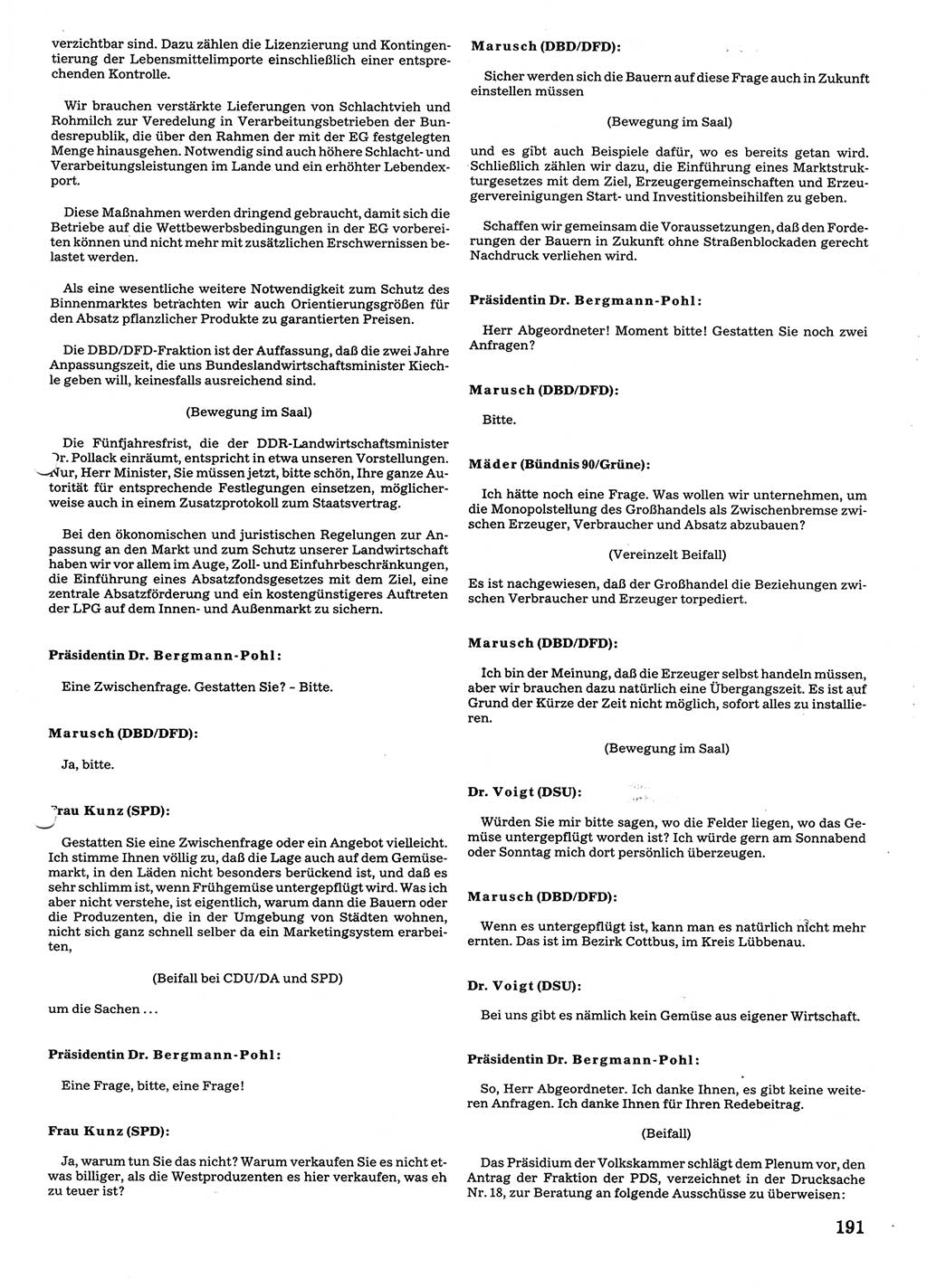 Tagungen der Volkskammer (VK) der Deutschen Demokratischen Republik (DDR), 10. Wahlperiode 1990, Seite 191 (VK. DDR 10. WP. 1990, Prot. Tg. 1-38, 5.4.-2.10.1990, S. 191)