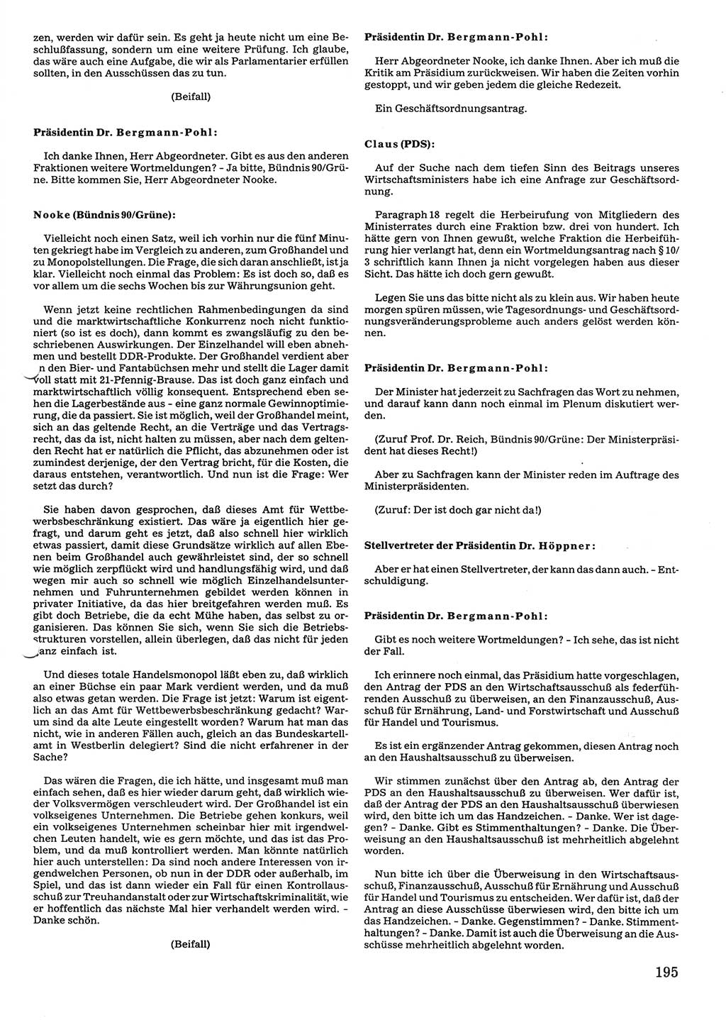 Tagungen der Volkskammer (VK) der Deutschen Demokratischen Republik (DDR), 10. Wahlperiode 1990, Seite 195 (VK. DDR 10. WP. 1990, Prot. Tg. 1-38, 5.4.-2.10.1990, S. 195)