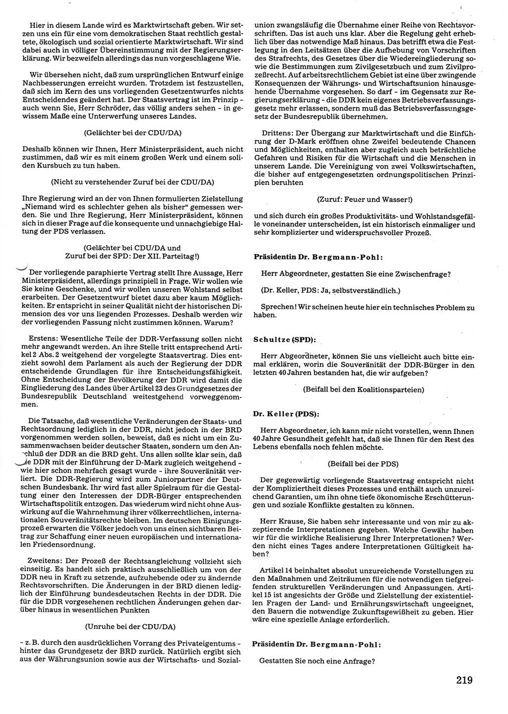 Tagungen der Volkskammer (VK) der Deutschen Demokratischen Republik (DDR), 10. Wahlperiode 1990, Seite 219 (VK. DDR 10. WP. 1990, Prot. Tg. 1-38, 5.4.-2.10.1990, S. 219)