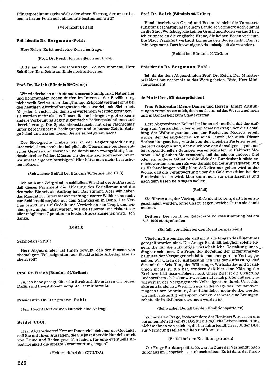 Tagungen der Volkskammer (VK) der Deutschen Demokratischen Republik (DDR), 10. Wahlperiode 1990, Seite 226 (VK. DDR 10. WP. 1990, Prot. Tg. 1-38, 5.4.-2.10.1990, S. 226)