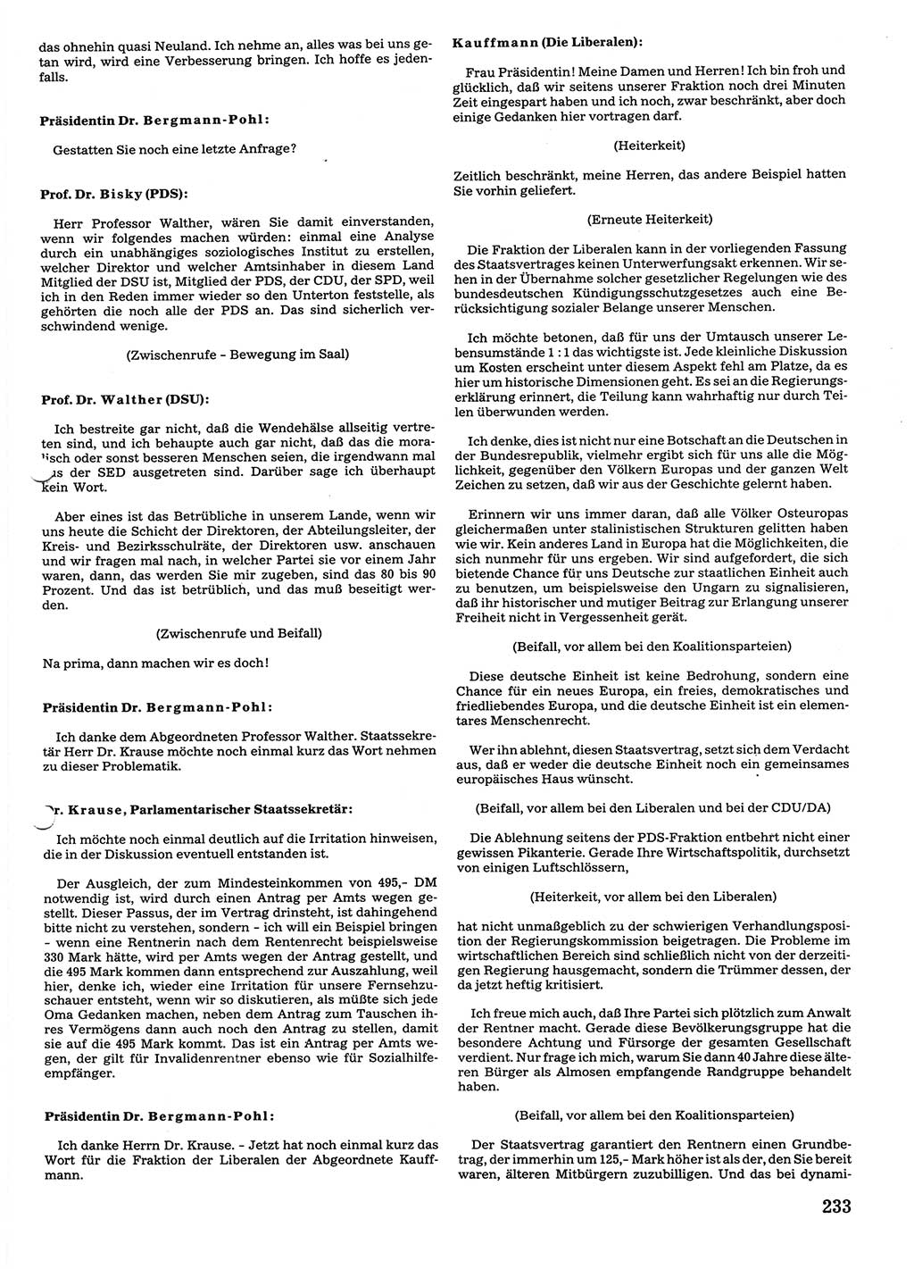 Tagungen der Volkskammer (VK) der Deutschen Demokratischen Republik (DDR), 10. Wahlperiode 1990, Seite 233 (VK. DDR 10. WP. 1990, Prot. Tg. 1-38, 5.4.-2.10.1990, S. 233)