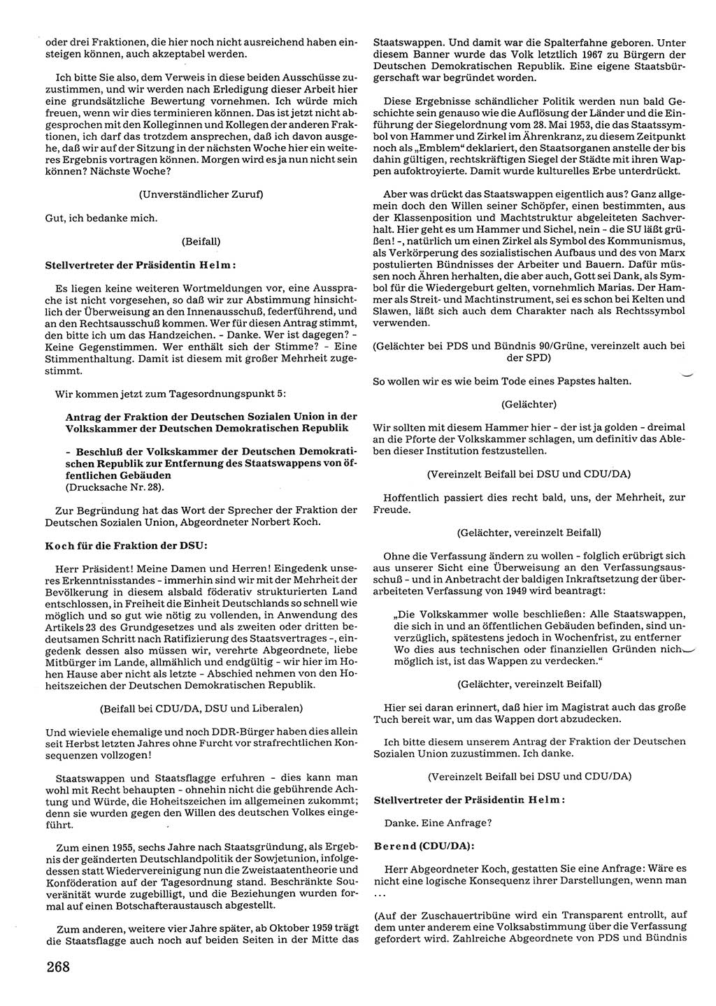 Tagungen der Volkskammer (VK) der Deutschen Demokratischen Republik (DDR), 10. Wahlperiode 1990, Seite 268 (VK. DDR 10. WP. 1990, Prot. Tg. 1-38, 5.4.-2.10.1990, S. 268)