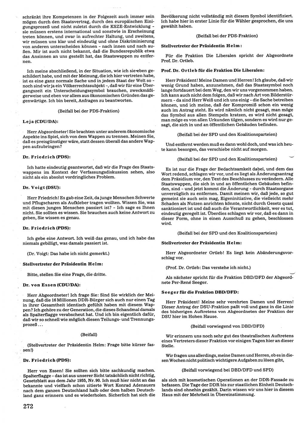 Tagungen der Volkskammer (VK) der Deutschen Demokratischen Republik (DDR), 10. Wahlperiode 1990, Seite 272 (VK. DDR 10. WP. 1990, Prot. Tg. 1-38, 5.4.-2.10.1990, S. 272)