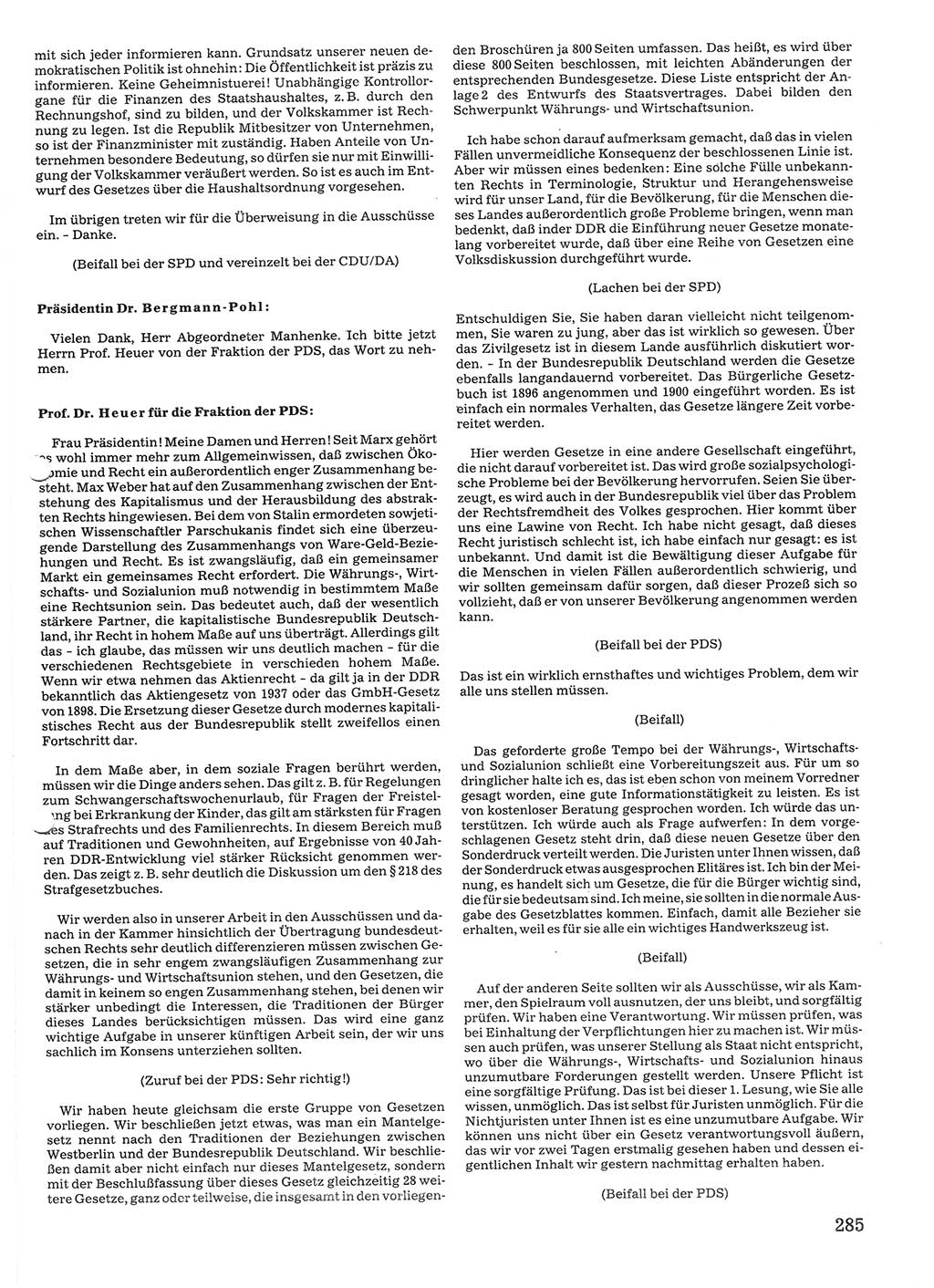 Tagungen der Volkskammer (VK) der Deutschen Demokratischen Republik (DDR), 10. Wahlperiode 1990, Seite 285 (VK. DDR 10. WP. 1990, Prot. Tg. 1-38, 5.4.-2.10.1990, S. 285)