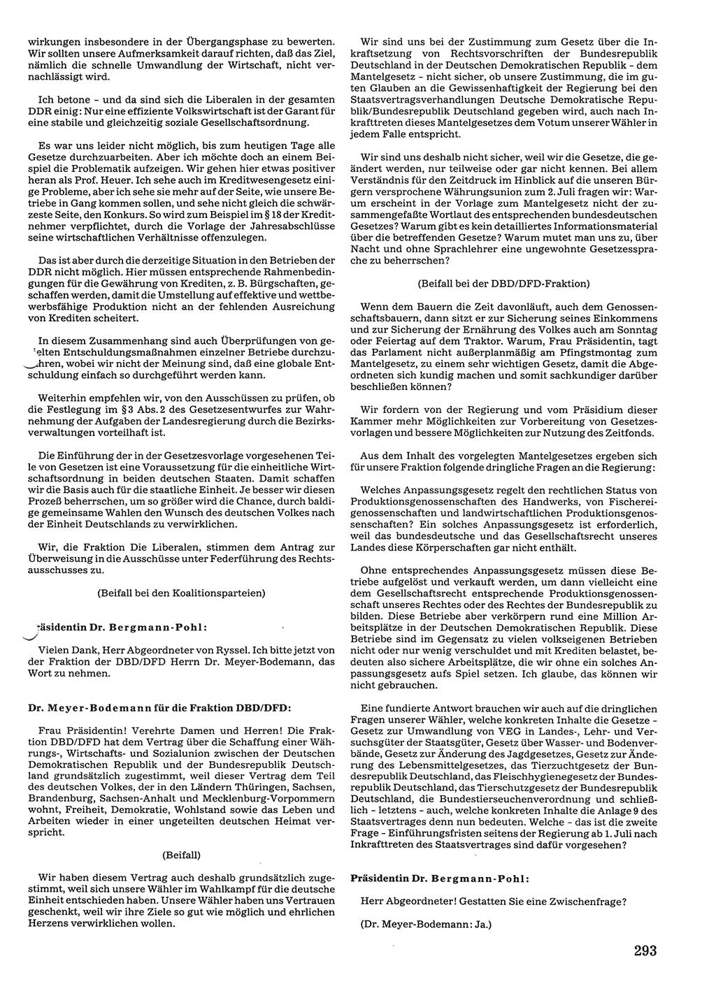 Tagungen der Volkskammer (VK) der Deutschen Demokratischen Republik (DDR), 10. Wahlperiode 1990, Seite 293 (VK. DDR 10. WP. 1990, Prot. Tg. 1-38, 5.4.-2.10.1990, S. 293)