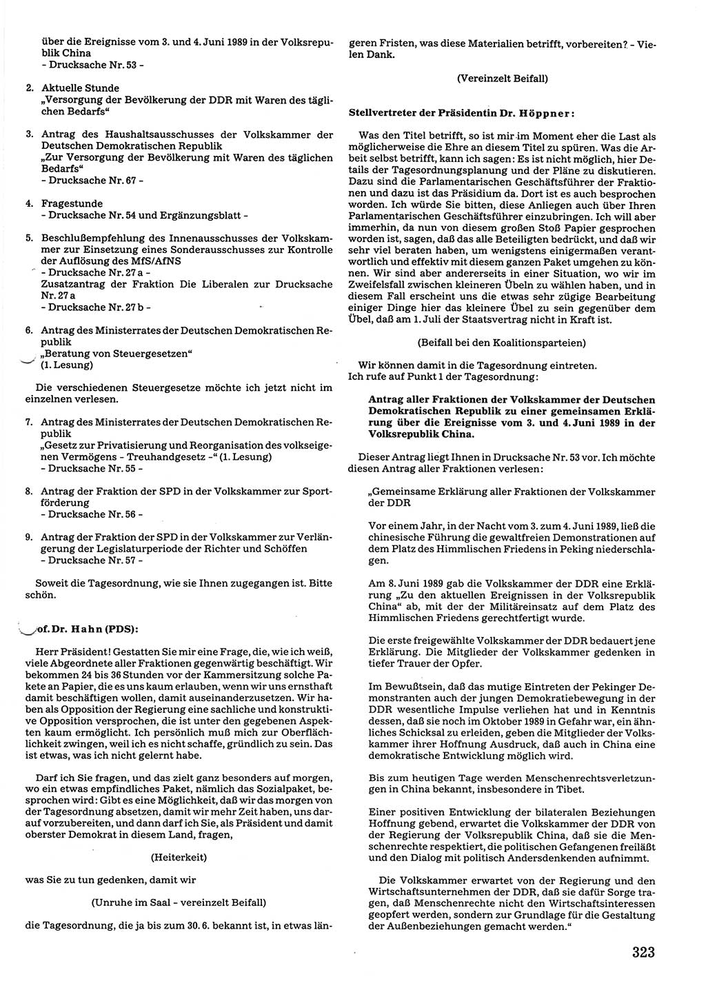 Tagungen der Volkskammer (VK) der Deutschen Demokratischen Republik (DDR), 10. Wahlperiode 1990, Seite 323 (VK. DDR 10. WP. 1990, Prot. Tg. 1-38, 5.4.-2.10.1990, S. 323)