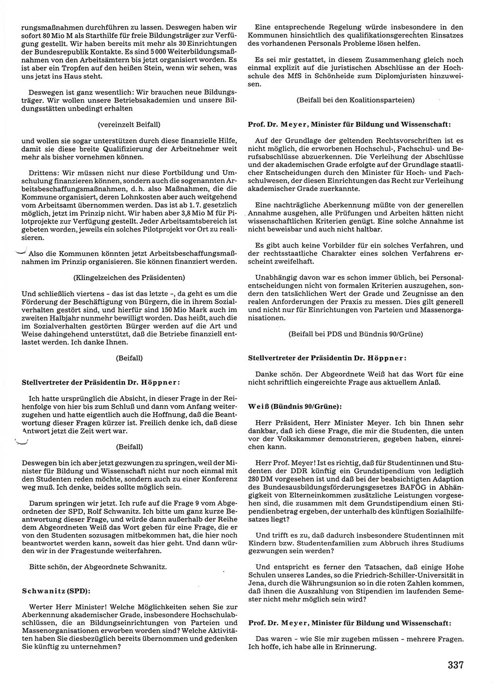 Tagungen der Volkskammer (VK) der Deutschen Demokratischen Republik (DDR), 10. Wahlperiode 1990, Seite 337 (VK. DDR 10. WP. 1990, Prot. Tg. 1-38, 5.4.-2.10.1990, S. 337)