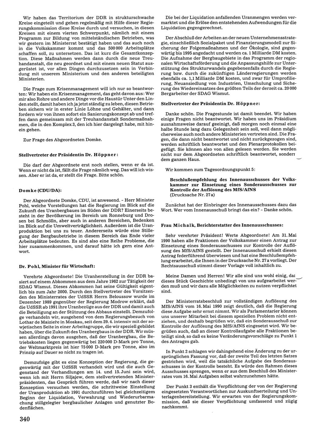 Tagungen der Volkskammer (VK) der Deutschen Demokratischen Republik (DDR), 10. Wahlperiode 1990, Seite 340 (VK. DDR 10. WP. 1990, Prot. Tg. 1-38, 5.4.-2.10.1990, S. 340)