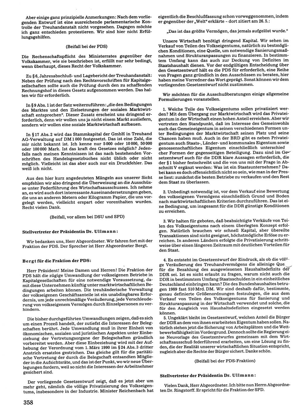 Tagungen der Volkskammer (VK) der Deutschen Demokratischen Republik (DDR), 10. Wahlperiode 1990, Seite 358 (VK. DDR 10. WP. 1990, Prot. Tg. 1-38, 5.4.-2.10.1990, S. 358)