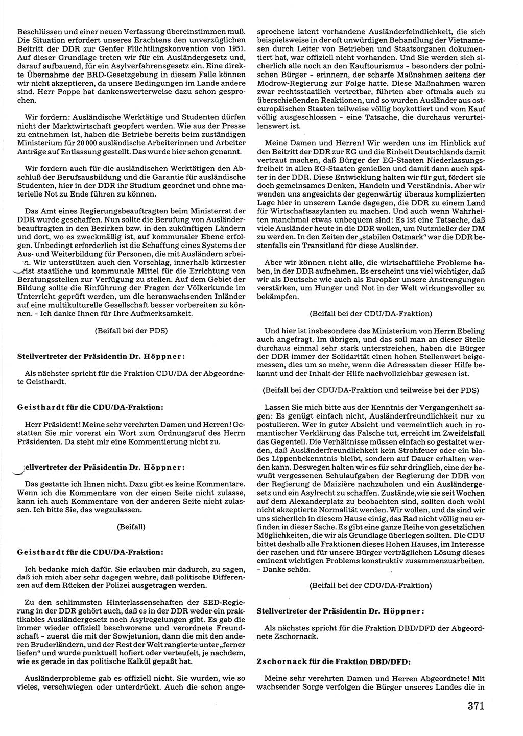 Tagungen der Volkskammer (VK) der Deutschen Demokratischen Republik (DDR), 10. Wahlperiode 1990, Seite 371 (VK. DDR 10. WP. 1990, Prot. Tg. 1-38, 5.4.-2.10.1990, S. 371)