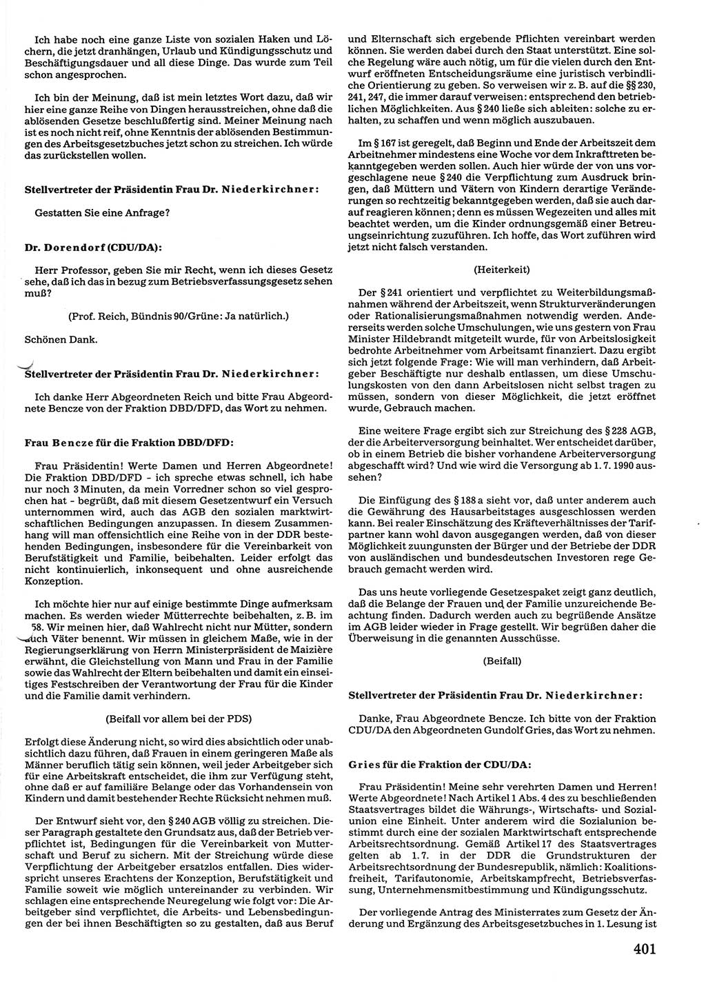 Tagungen der Volkskammer (VK) der Deutschen Demokratischen Republik (DDR), 10. Wahlperiode 1990, Seite 401 (VK. DDR 10. WP. 1990, Prot. Tg. 1-38, 5.4.-2.10.1990, S. 401)