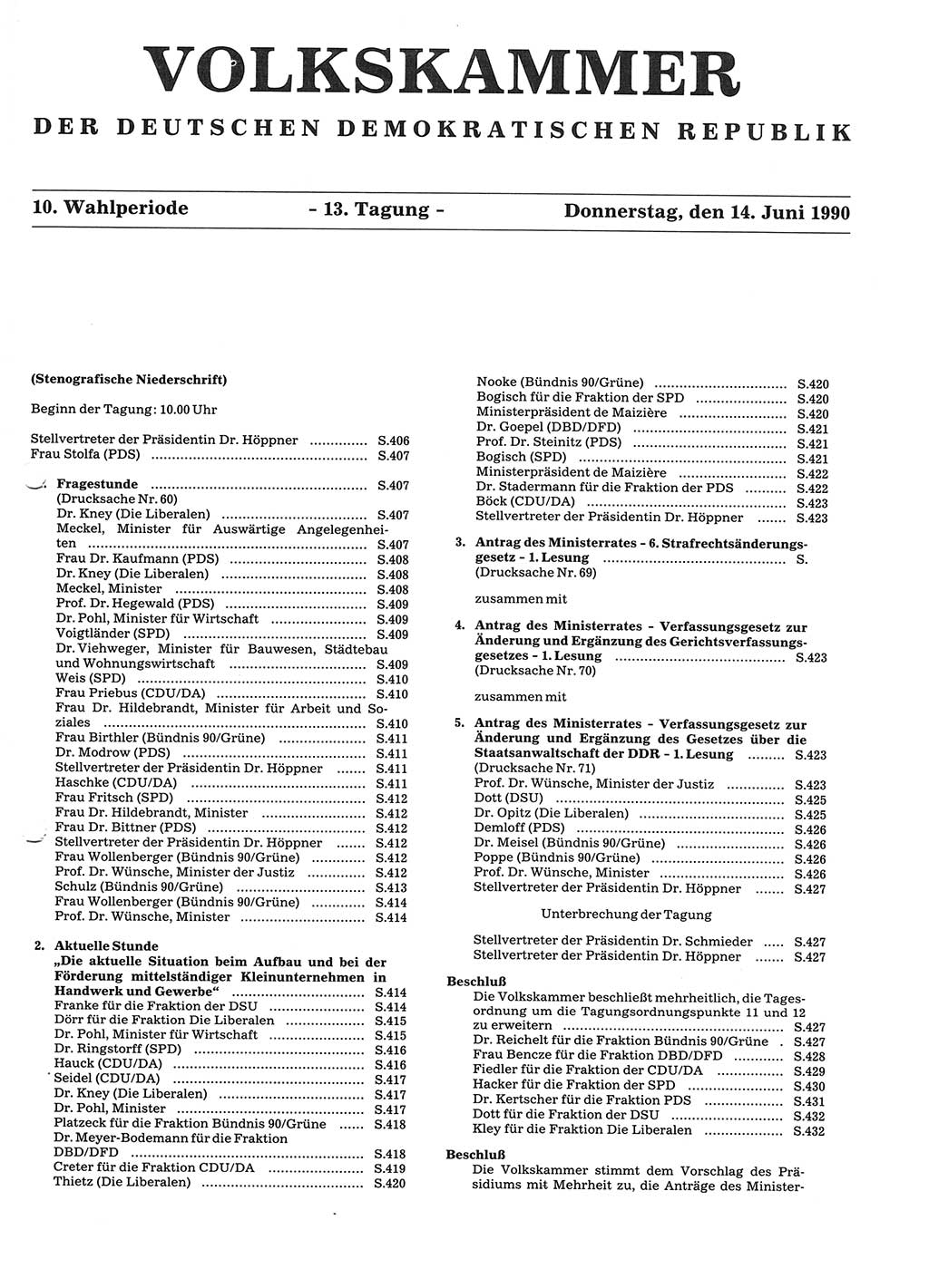 Tagungen der Volkskammer (VK) der Deutschen Demokratischen Republik (DDR), 10. Wahlperiode 1990, Seite 405 (VK. DDR 10. WP. 1990, Prot. Tg. 1-38, 5.4.-2.10.1990, S. 405)
