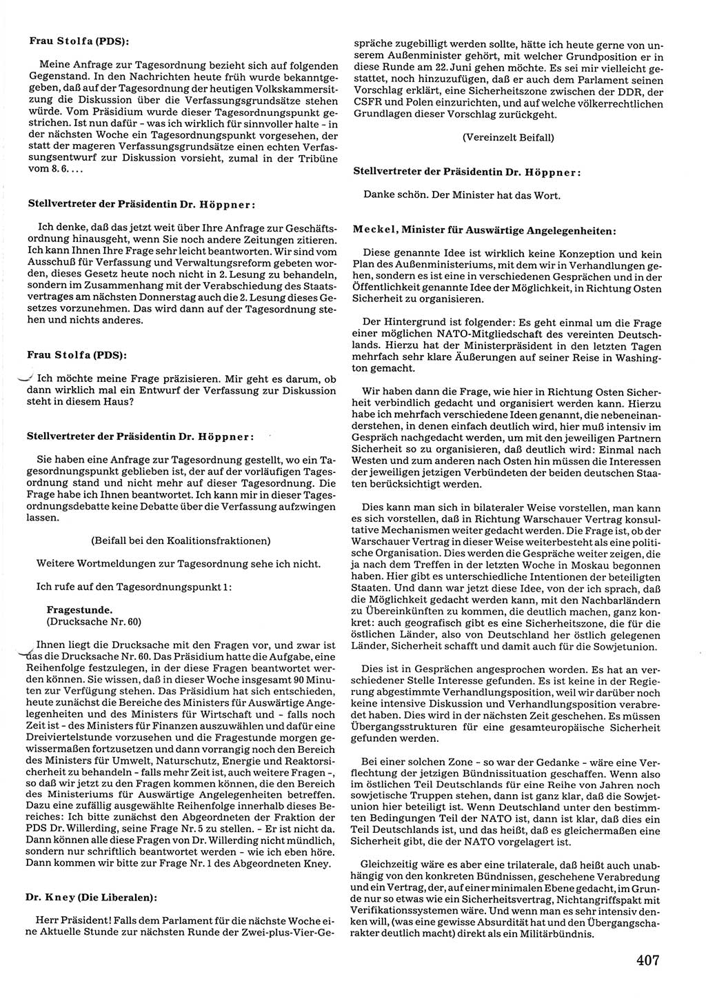 Tagungen der Volkskammer (VK) der Deutschen Demokratischen Republik (DDR), 10. Wahlperiode 1990, Seite 407 (VK. DDR 10. WP. 1990, Prot. Tg. 1-38, 5.4.-2.10.1990, S. 407)