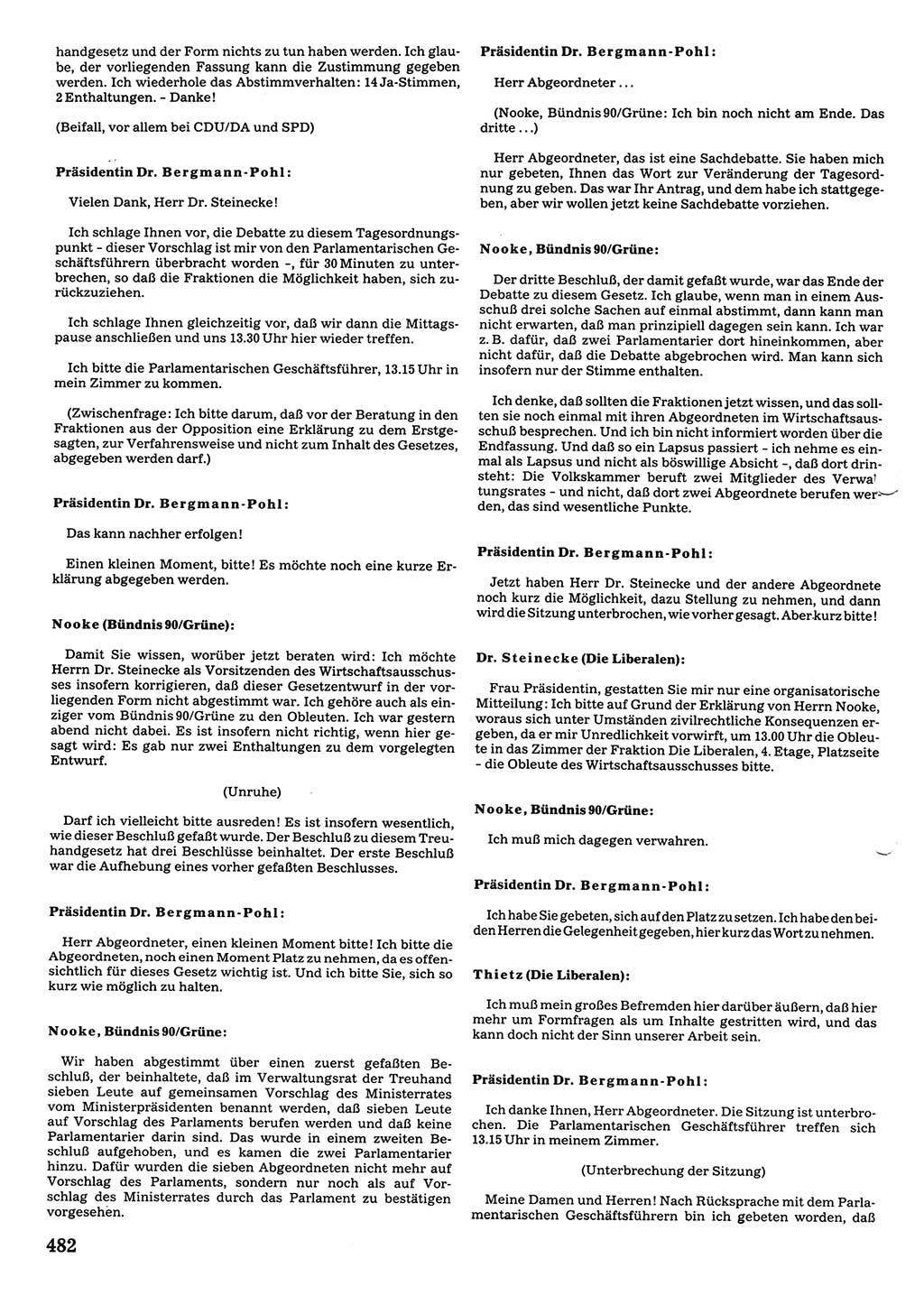 Tagungen der Volkskammer (VK) der Deutschen Demokratischen Republik (DDR), 10. Wahlperiode 1990, Seite 482 (VK. DDR 10. WP. 1990, Prot. Tg. 1-38, 5.4.-2.10.1990, S. 482)