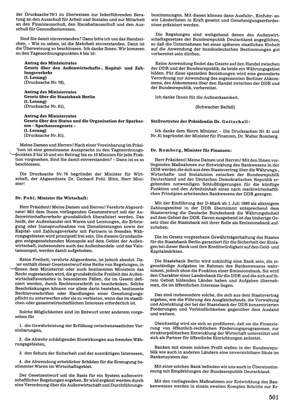 Tagungen der Volkskammer (VK) der Deutschen Demokratischen Republik (DDR), 10. Wahlperiode 1990, Seite 501 (VK. DDR 10. WP. 1990, Prot. Tg. 1-38, 5.4.-2.10.1990, S. 501)