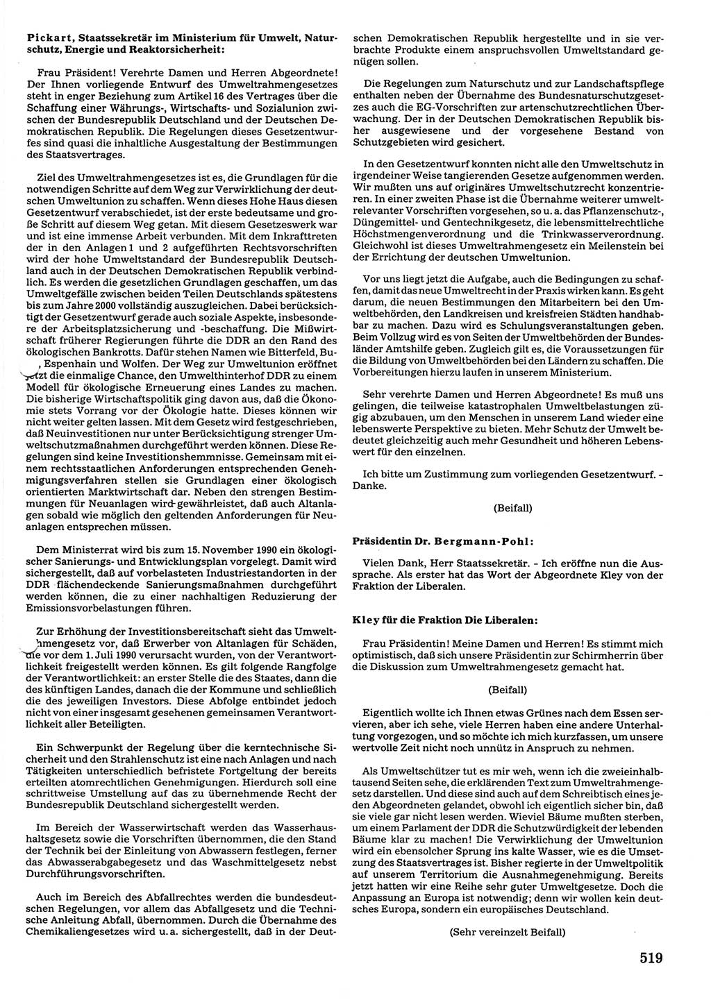 Tagungen der Volkskammer (VK) der Deutschen Demokratischen Republik (DDR), 10. Wahlperiode 1990, Seite 519 (VK. DDR 10. WP. 1990, Prot. Tg. 1-38, 5.4.-2.10.1990, S. 519)