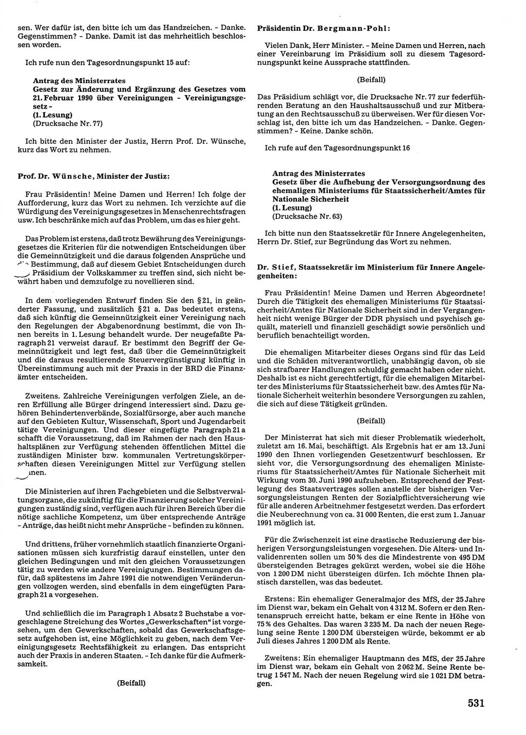 Tagungen der Volkskammer (VK) der Deutschen Demokratischen Republik (DDR), 10. Wahlperiode 1990, Seite 531 (VK. DDR 10. WP. 1990, Prot. Tg. 1-38, 5.4.-2.10.1990, S. 531)