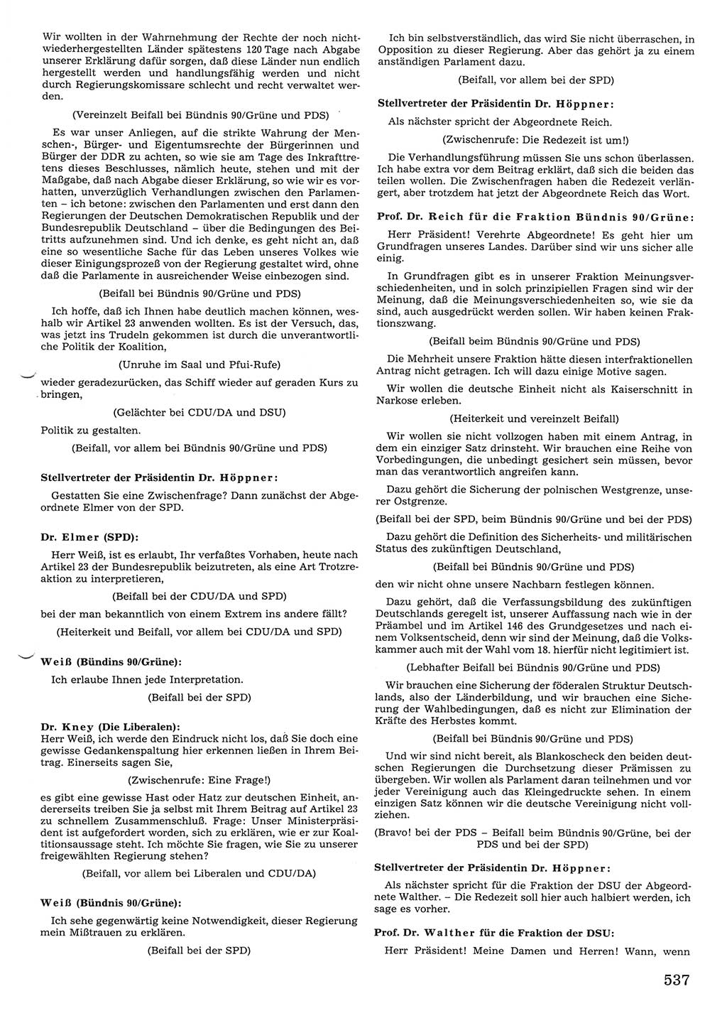 Tagungen der Volkskammer (VK) der Deutschen Demokratischen Republik (DDR), 10. Wahlperiode 1990, Seite 537 (VK. DDR 10. WP. 1990, Prot. Tg. 1-38, 5.4.-2.10.1990, S. 537)