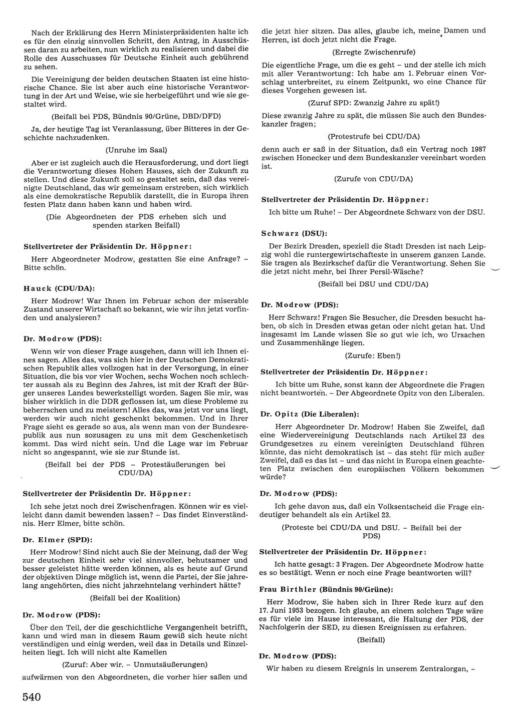 Tagungen der Volkskammer (VK) der Deutschen Demokratischen Republik (DDR), 10. Wahlperiode 1990, Seite 540 (VK. DDR 10. WP. 1990, Prot. Tg. 1-38, 5.4.-2.10.1990, S. 540)